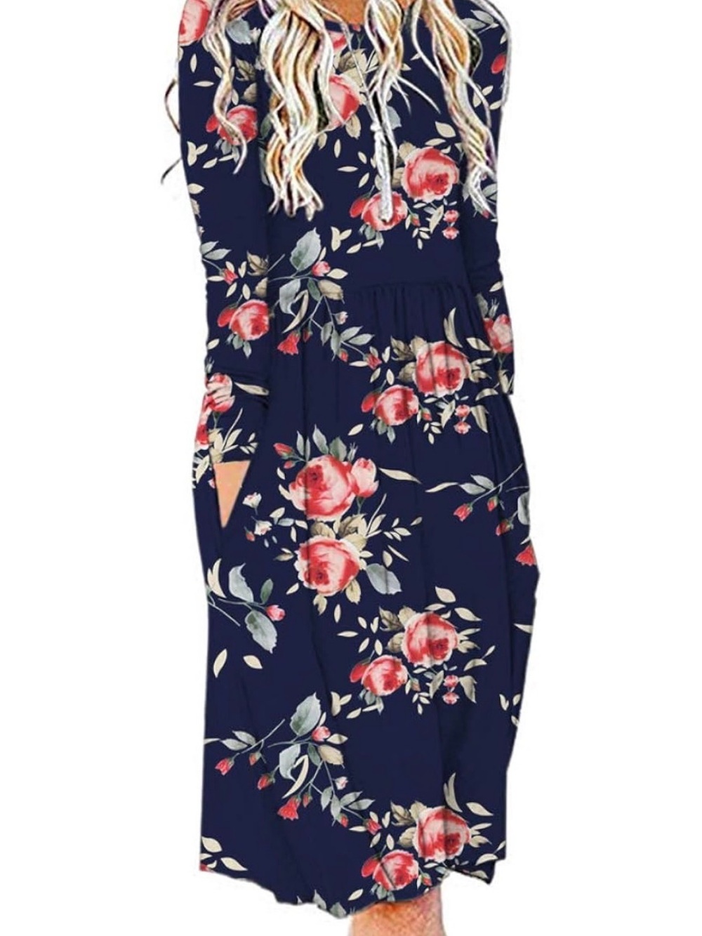 Navy Floral Long-Sleeve Fit & Flare Dress